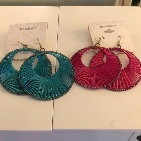 2 Boho String Earrings Fuchsia & Turquoise NWT - Picture 4 of 6